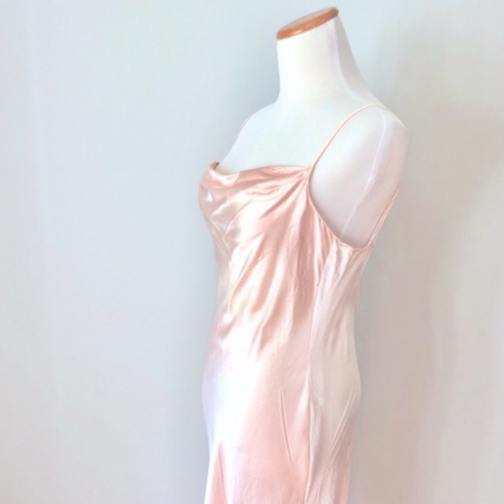 Vintage 90s Y2K 100% Silk Dress Ballet Pink Slip Dress Cowl Silk Dress Ballet - Picture 10 of 16